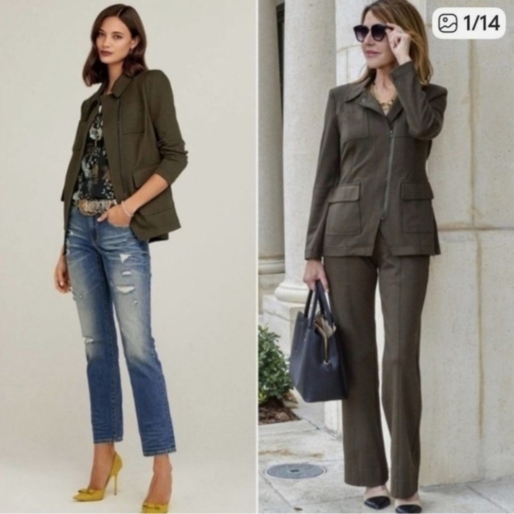 Cabi #4120 Academy Blazer Tailored Fit Ribbed Ponte Knit Jacket Olive Green M